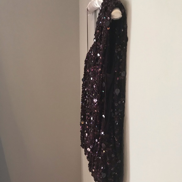 Aidan Mattox Sequin One Shoulder Top Deep Plum XS - Picture 2 of 6